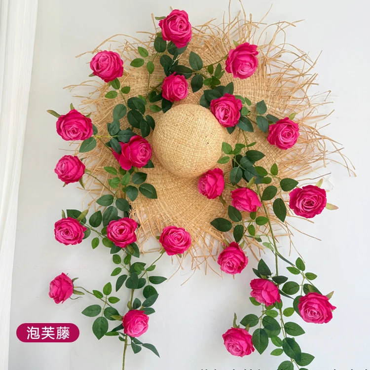 【买5送1】仿真泡芙玫瑰藤条藤蔓植物空调管道装饰遮挡摆设吊顶墙面