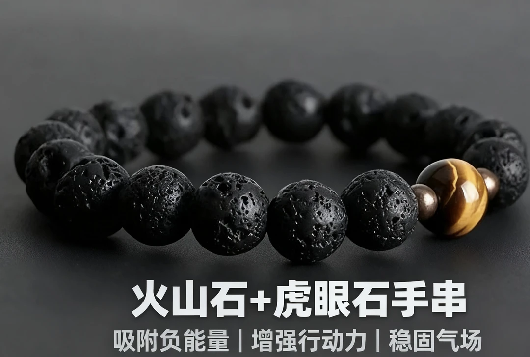 石英石手链 火山石虎眼石手串 吸负能增气场 个性百搭手串