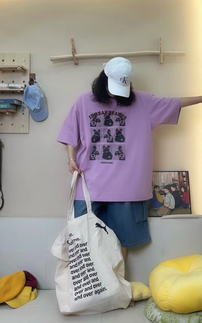 夏季新款宽松大版休闲百搭卡通九宫格短袖T恤