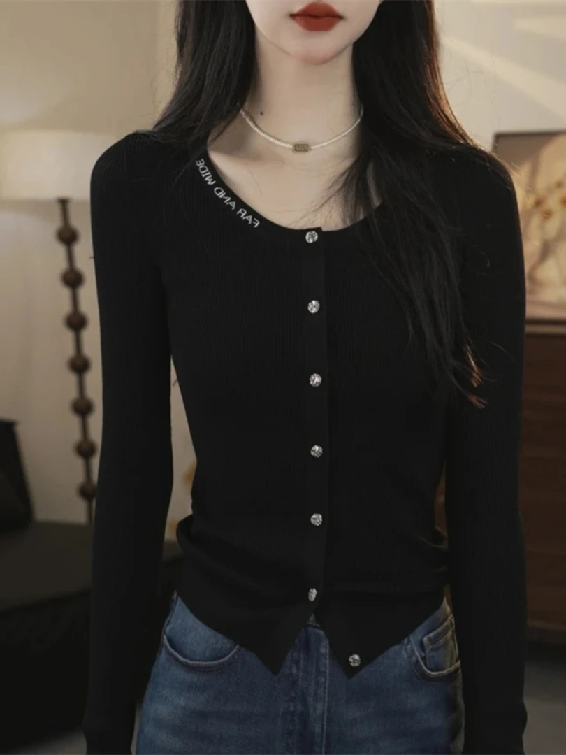 【商场同款】2025春季新款U领字母时尚长袖针织开衫上衣女548019