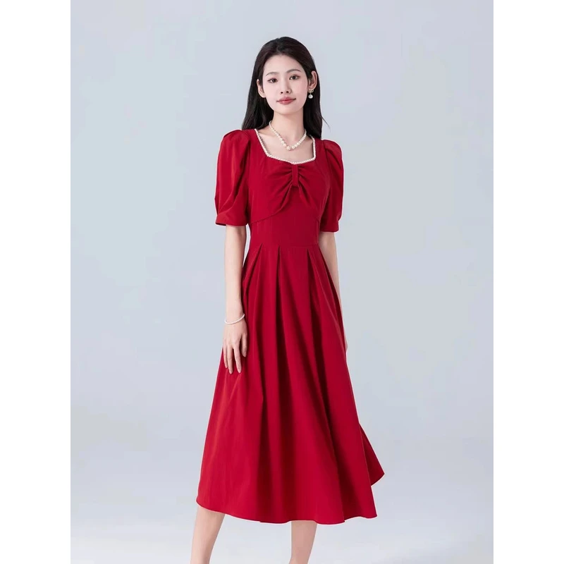 【依帆专属】F389方领时尚气质夏季大码连衣裙夏季大码法式长裙