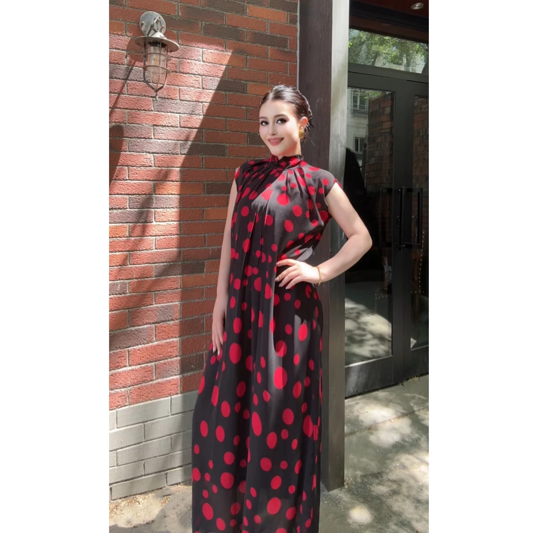 9807【热比亚❤️】宽松夏季度假日常法式时尚百搭大波点女装连衣裙