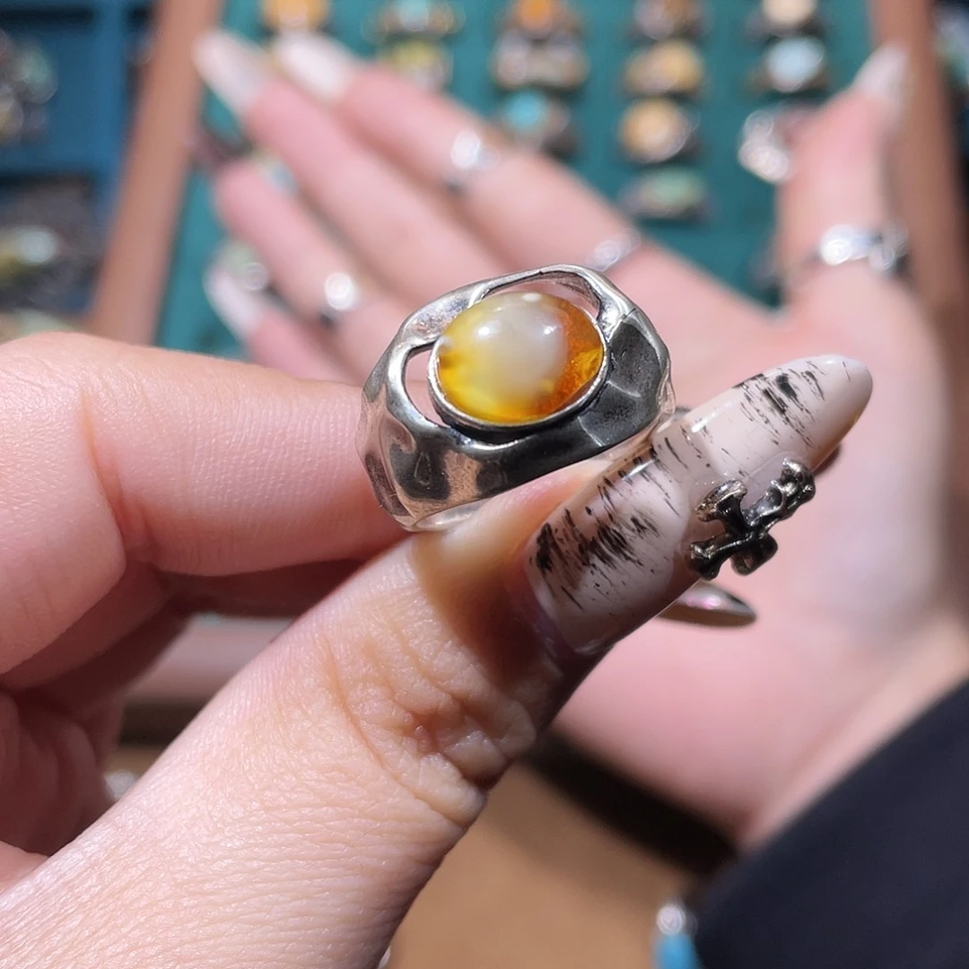 麦***菜琥珀银S925镶嵌戒指戒指