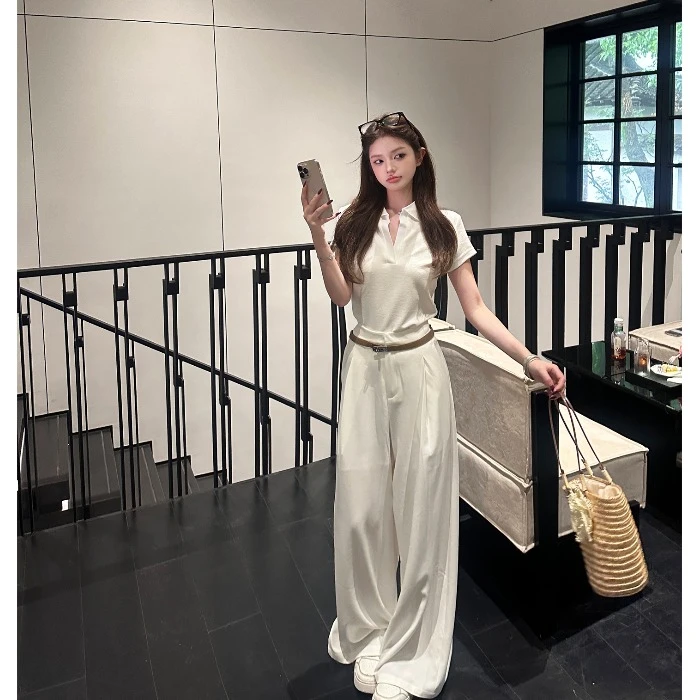 美式松弛感高级百搭白色休闲阔腿裤女2025秋季新款高腰显瘦长裤子