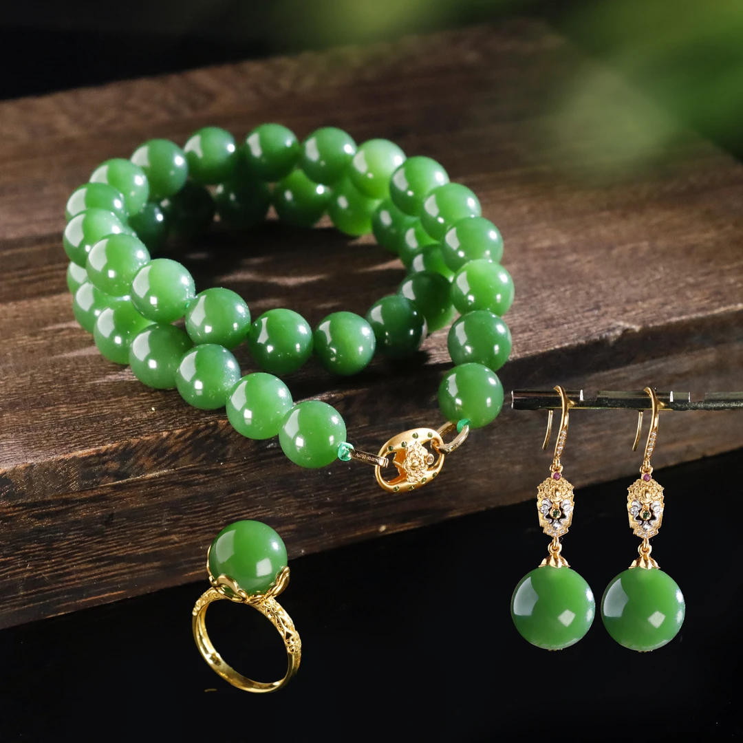 【君君推荐】花想容/18K金碧玉七号矿套装（项链37颗+戒指+耳饰）