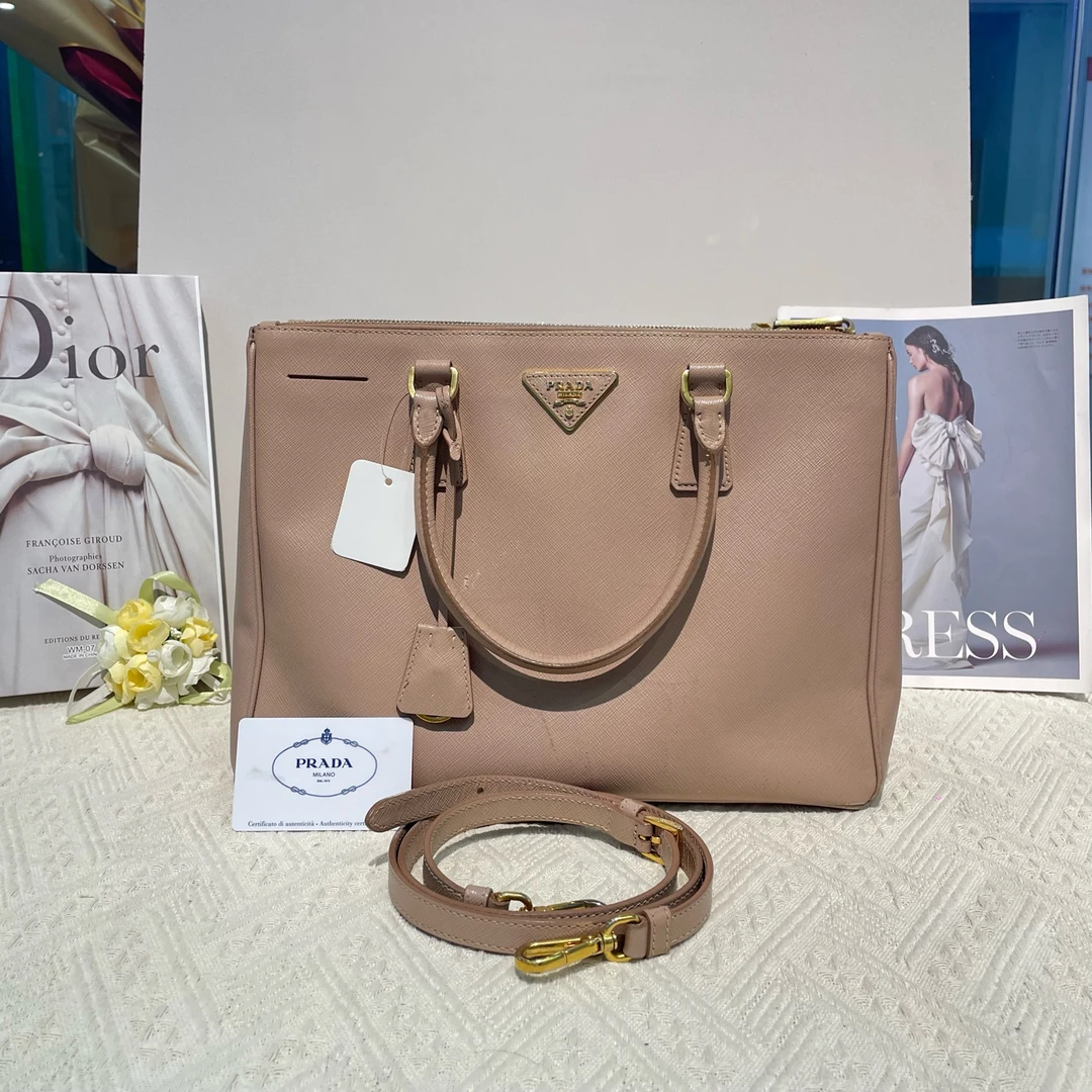95新 Prada/普拉达 奶茶色中号杀手包单肩女包16032172二奢
