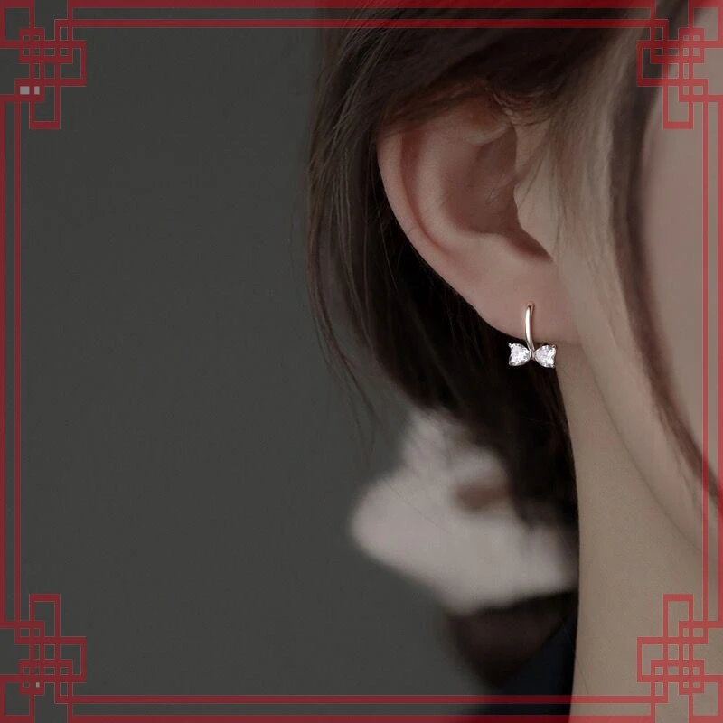 s999年蝴蝶结耳圈女时尚气质耳扣2023足银新款锆耳饰品批发