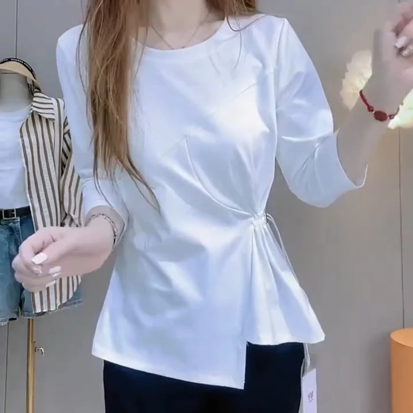 洋气不规则时尚七分上衣2025新款显瘦气质7分袖上衣