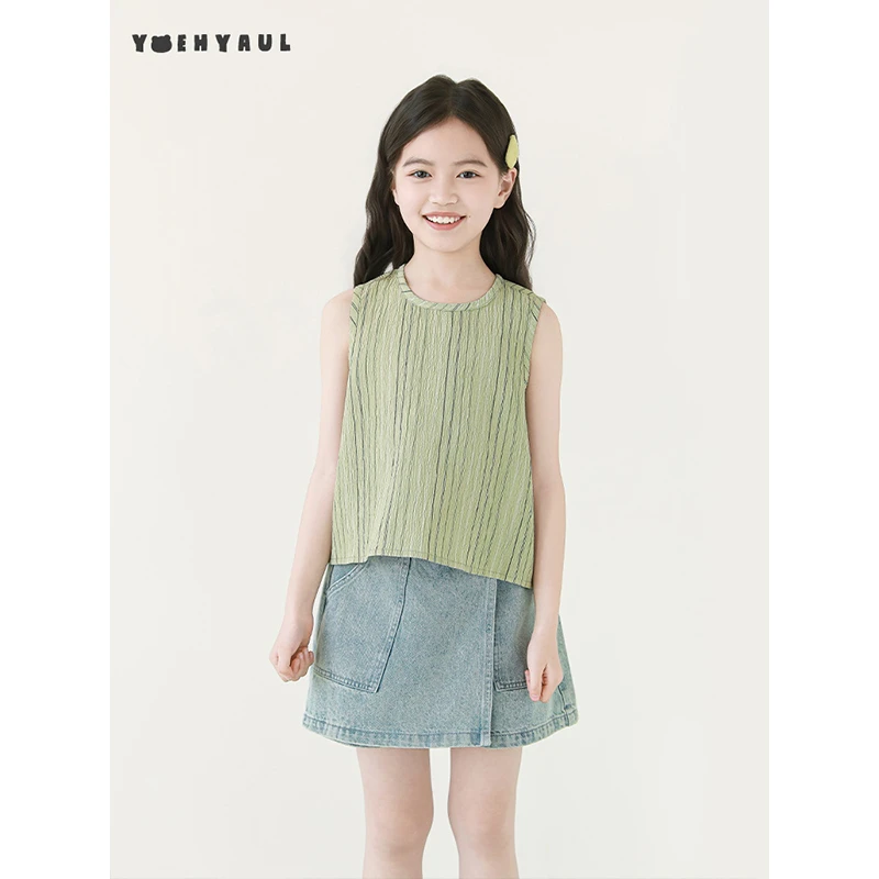 清 幼悠 夏贰波CD1243 森系田园风素雅条纹提花 清爽透气娃娃衫