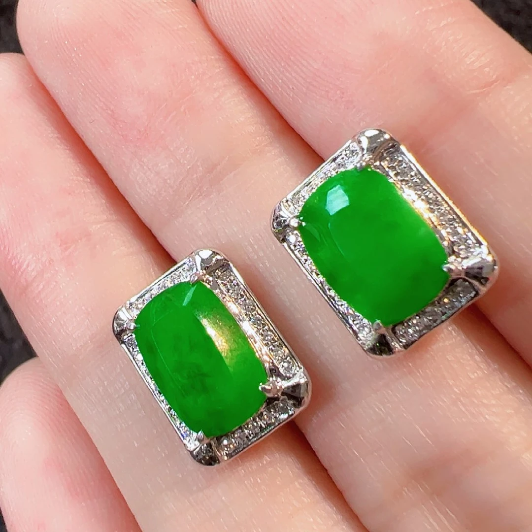 翡翠18K金镶嵌耳饰@*兔签收后24小时鉴赏期