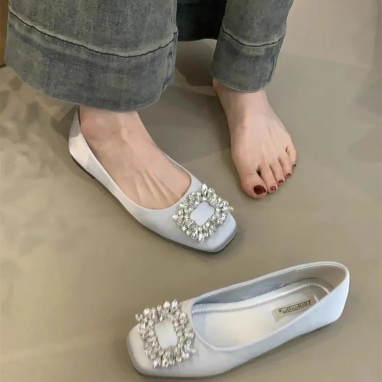 法式仙女风平底鞋2025秋季新款水钻晚晚风气质优雅浅口通勤单鞋女