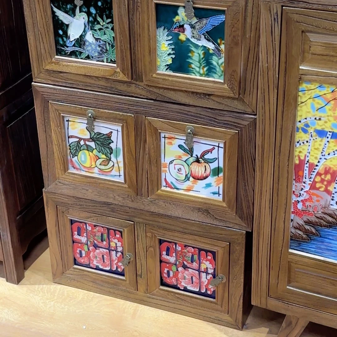 瓷片86.52.28.5老榆木实木六斗柜