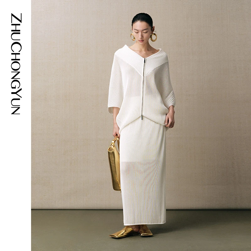 ZHUCHONGYUN25夏新款圆形宽松版型连袖V领多穿针织外套C1FZ2739M
