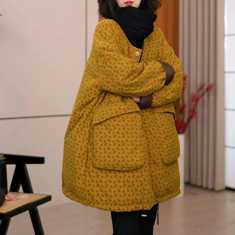 复古时尚高级感棉服女2025新款圆领气质百搭拼色设计感潮流上衣