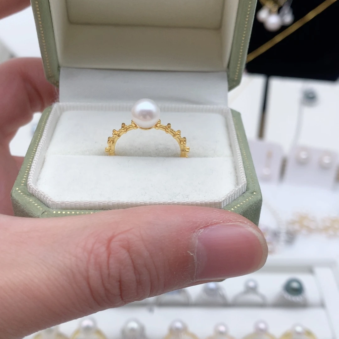 海水珍珠7-7.5mm ak戒指银S925镶嵌