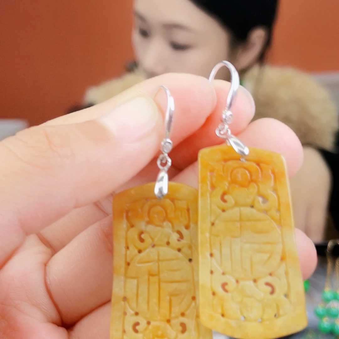 翡翠银S925镶嵌耳饰