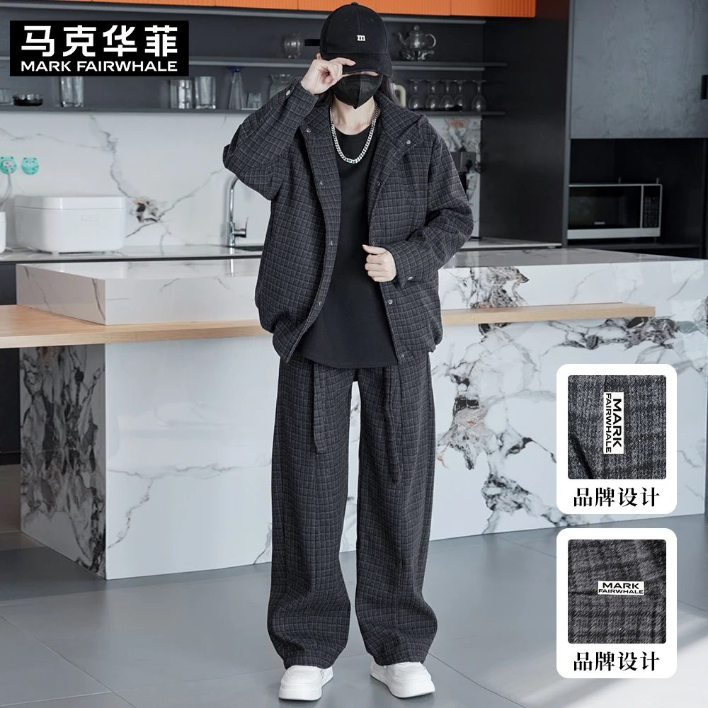 MARK FAIRWHALE/马克华菲2025冬季新款格子套装百搭外套连帽长裤