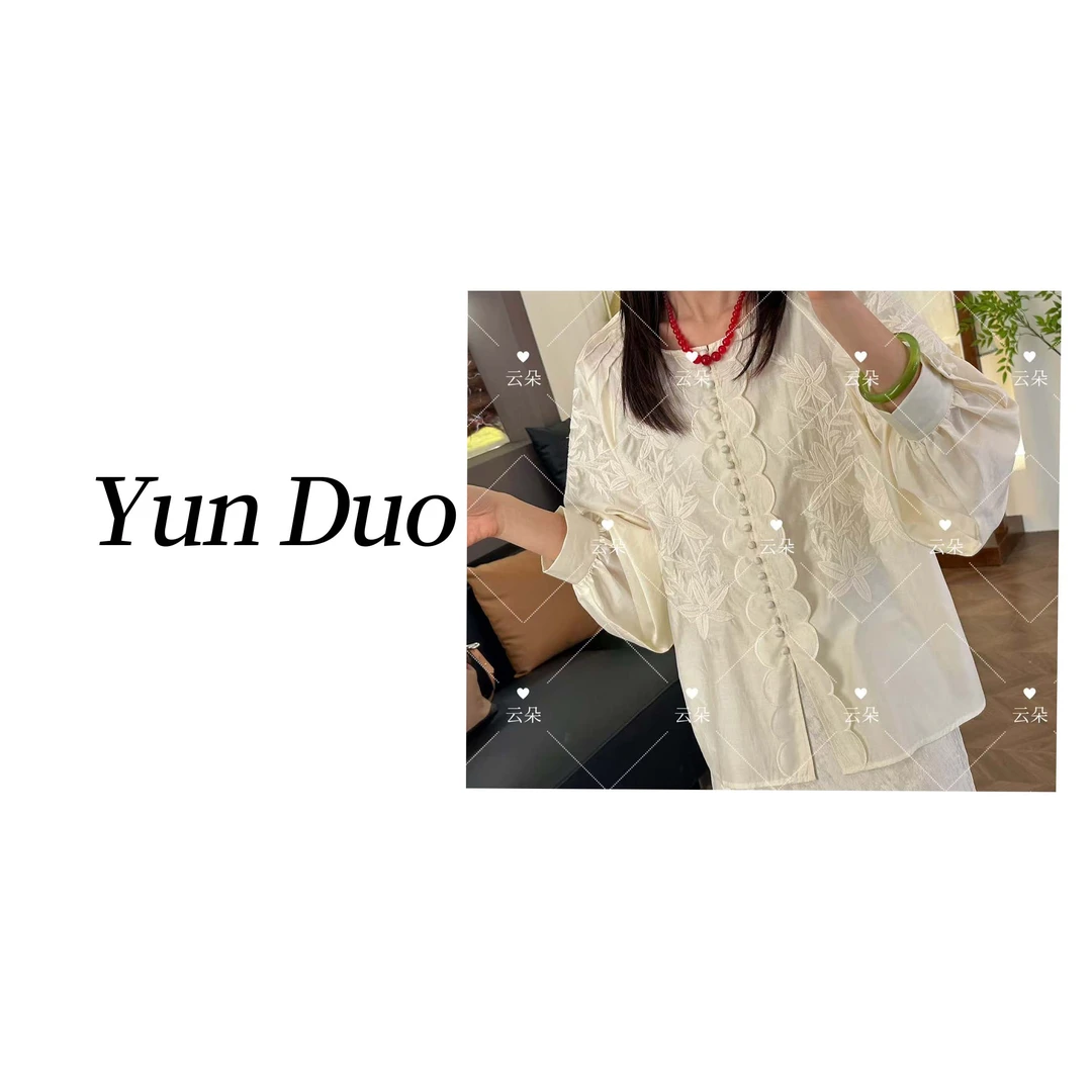 云朵定制【满庭芳】设计款宫廷刺绣包布扣衬衣LA26