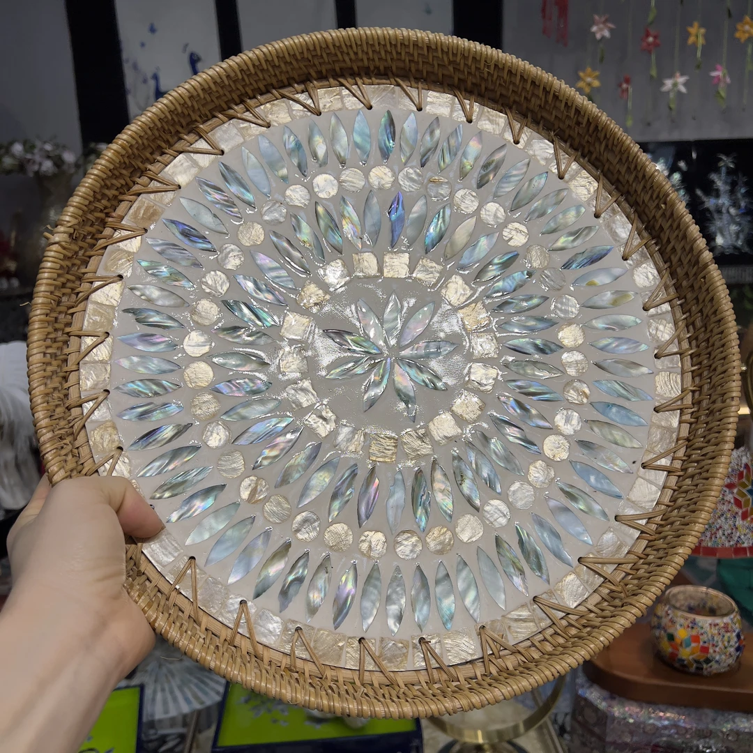 KA-||【冰蓝花轮】买一送一越南藤编水果盘35cm送优雅绿莲30cm