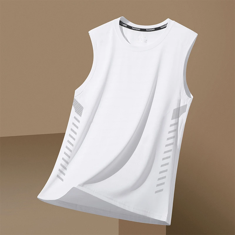男士圆领无袖背心坎肩冰丝夏季跑步上身冰感运动背心速干无袖t恤