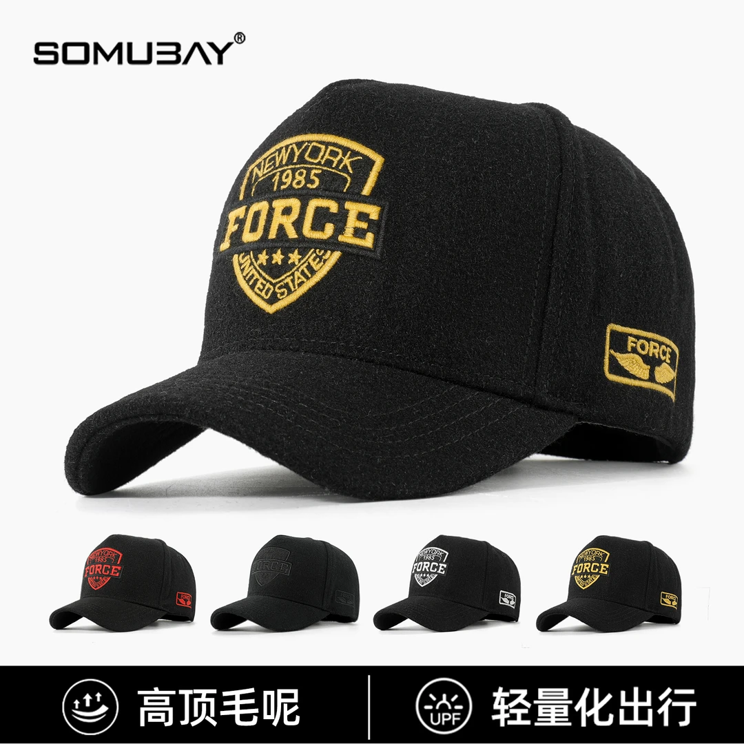 2025秋冬新款羊毛呢棒球帽大头围帽子男士潮牌高顶鸭舌帽显脸小潮