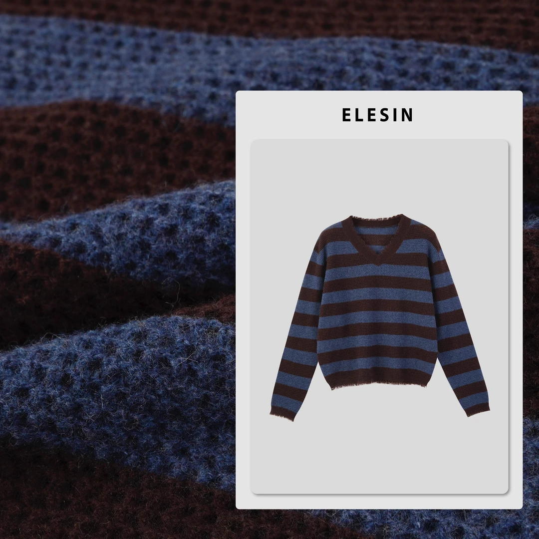 ELESIN【条纹控】秋款V领条纹百搭长袖毛衣 MY250498