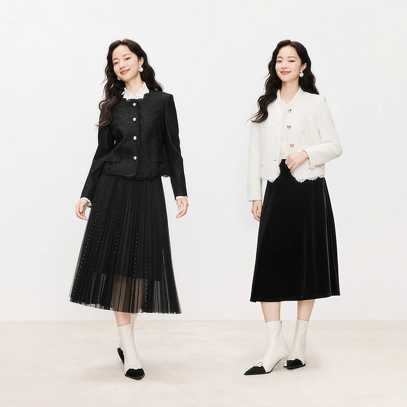 【玫瑰悦己自在绽放】欧若风小香圆领蕾丝百搭优雅女人外套KC00614