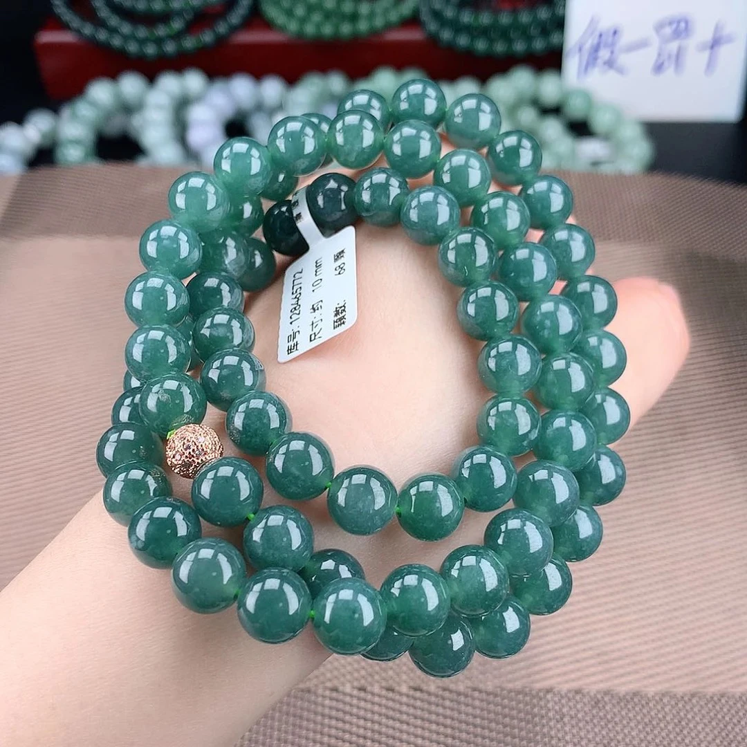 正品天然A货翡翠10m冰满绿翡翠珠串项链挂坠链绿色时尚百搭款幽灵