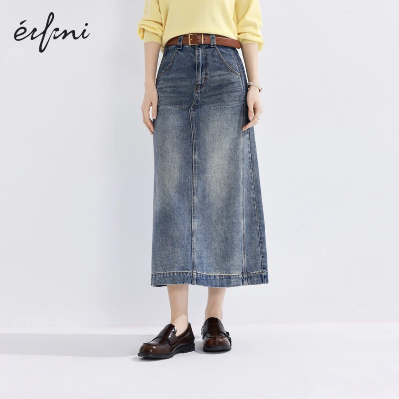【商场同款】伊芙丽复古牛仔半身裙女装秋装新款裙子1F1140191