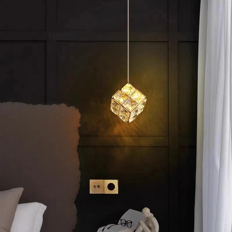 床头小吊水晶吊灯简约装饰灯北欧吧台餐厅吊灯走廊阳台床头灯魔方