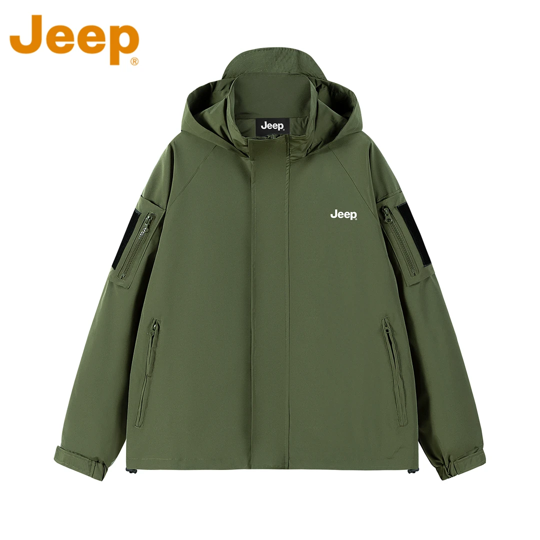 JEEP吉普美式潮牌冲锋夹克男款秋冬季宽松保暖工装连帽外套上衣服