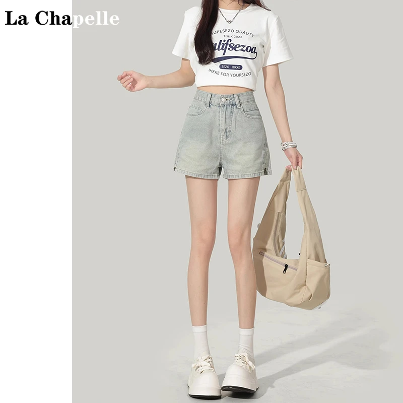 拉夏贝尔美式高腰牛仔短裤女2025夏季新款小个子a字宽松阔腿热裤