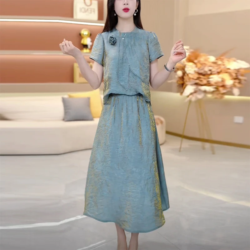 夏季新款时尚修身显瘦洋气大气减龄妈妈装轻熟风女人味时尚套装--