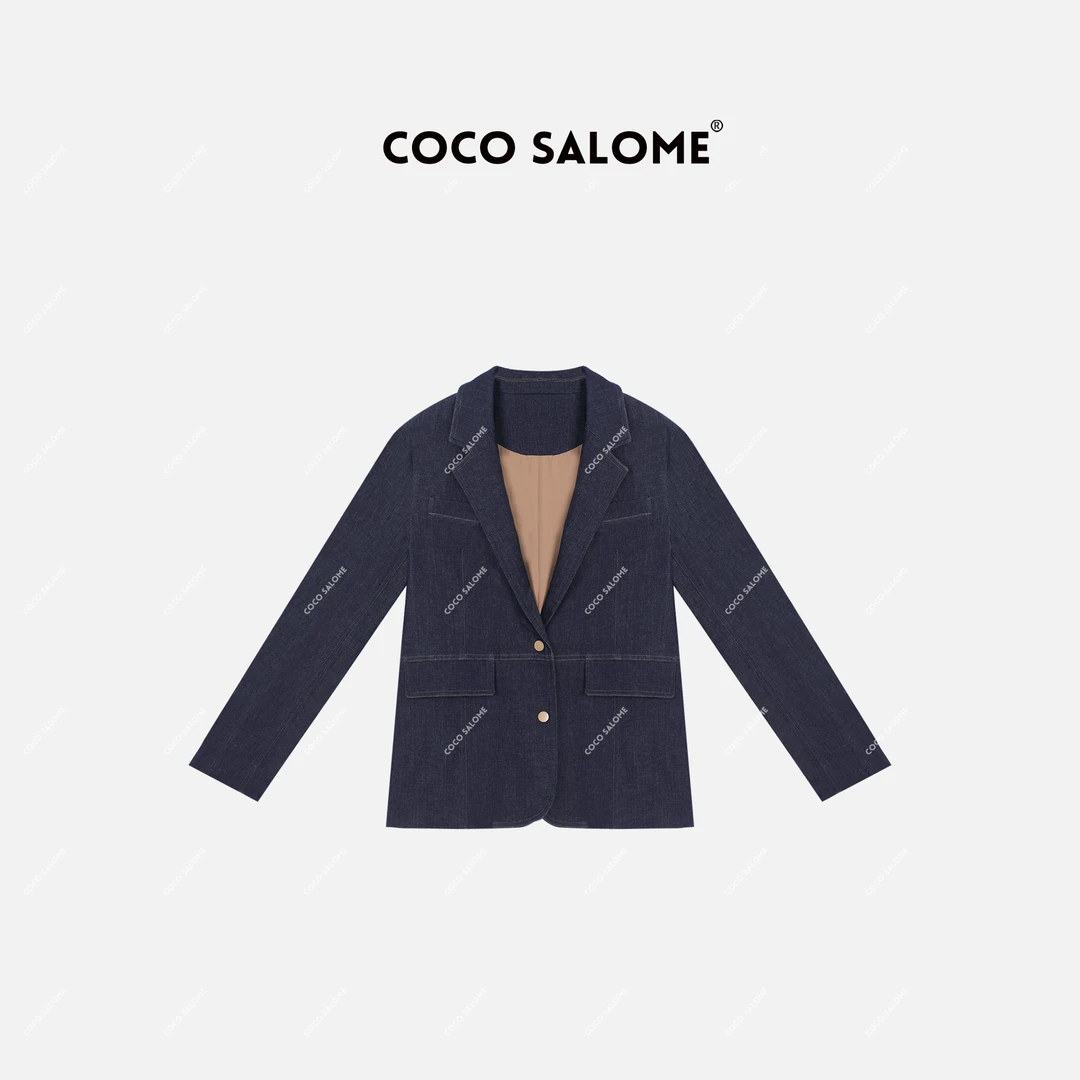 韩彬彬"黑幕尼"服装竹纤维水洗小香风牛仔大衣西装薄外套1718-10