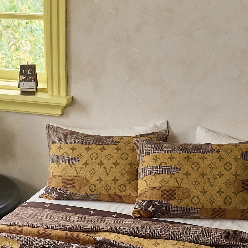 48x74(格韵V)高档加厚编织柔软提花纱布可拆卸加大枕套一对