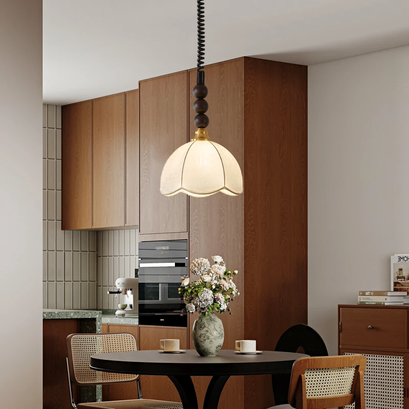 法式复古小吊灯客厅南洋风布艺卧室床头中古奶油餐厅吧台吊线灯