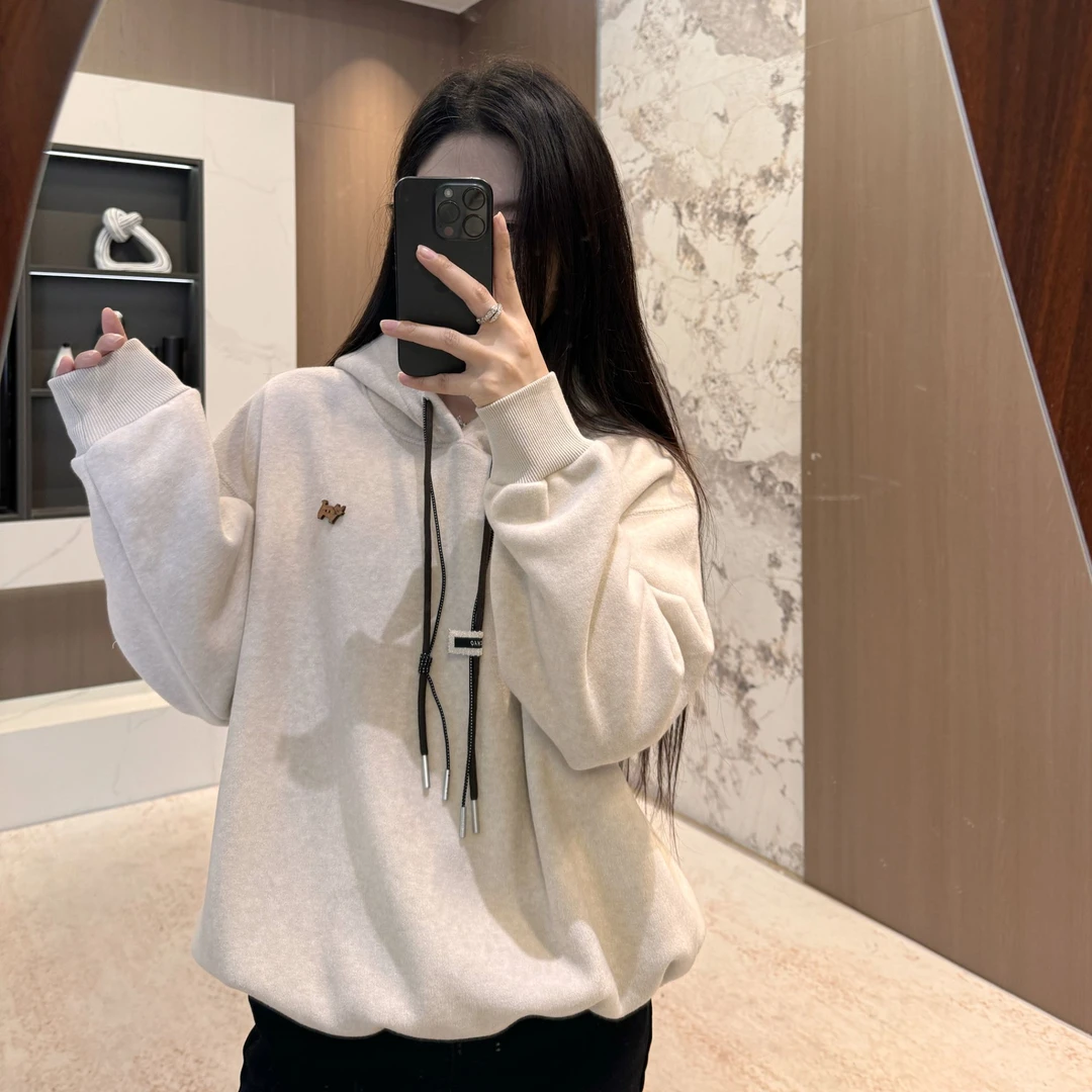 宿慕SUMU加绒保暖宽松下摆抽绳连帽秋季新款休闲时尚百搭长袖卫衣