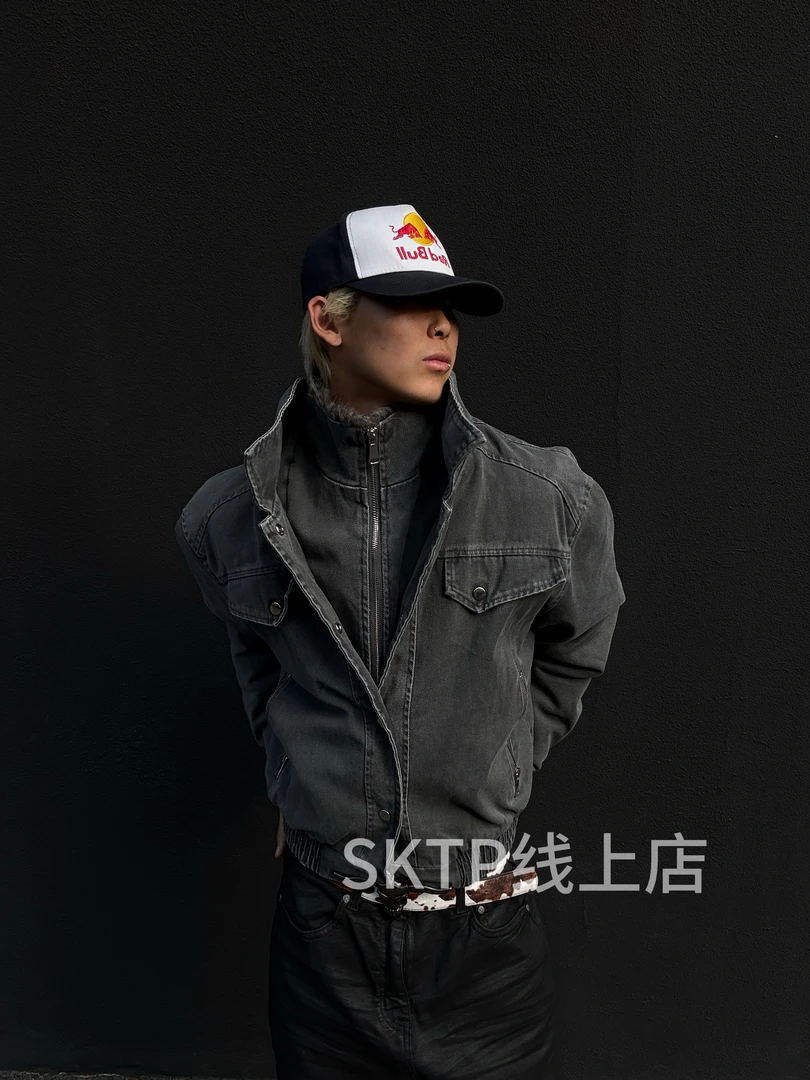 SKATEPARK“最后的赢家”冬季双门襟斜纹珠帆布座山雕棉服外套加厚