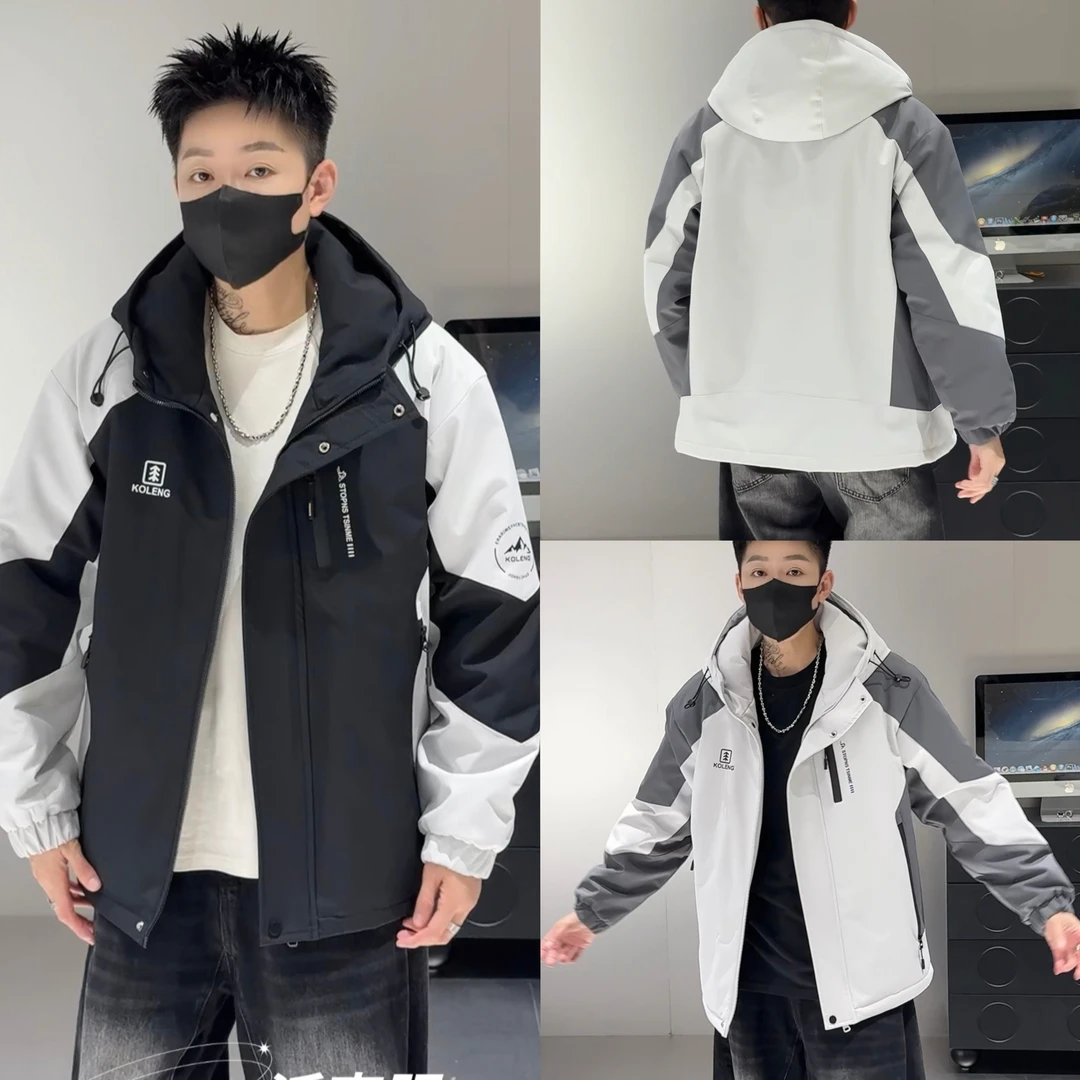 秋冬青少年男生加绒连帽冲锋衣休闲外套防风棉服2817