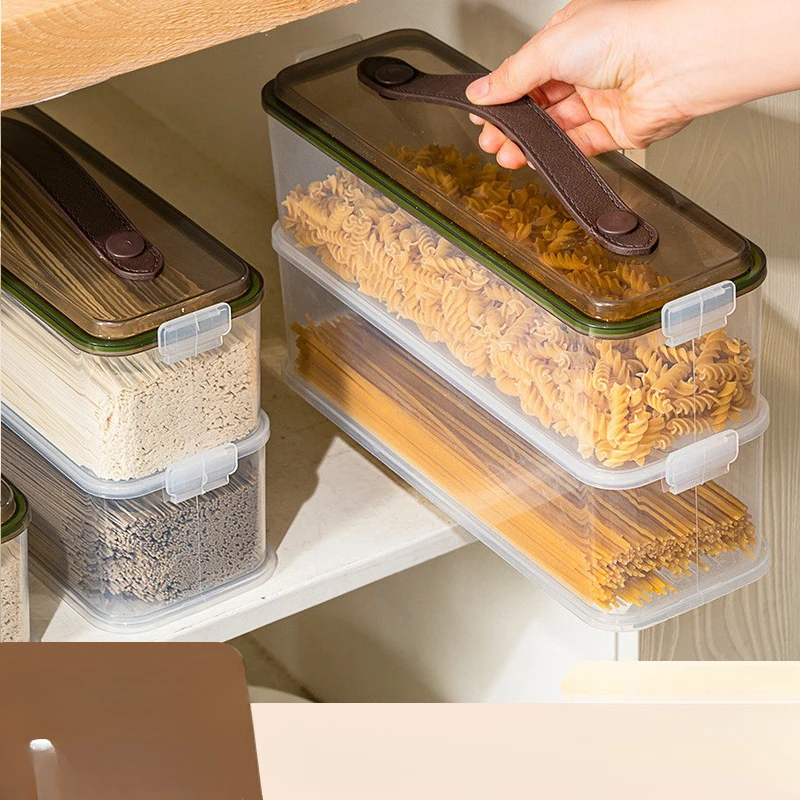 面条收纳盒食品级手提荞麦面挂面意面密封盒双层透明食品收纳盒