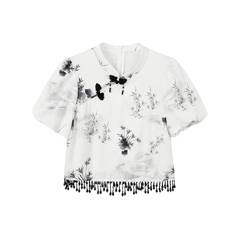 【尚雅专属】肌理感立体流苏挂坠上衣N2036