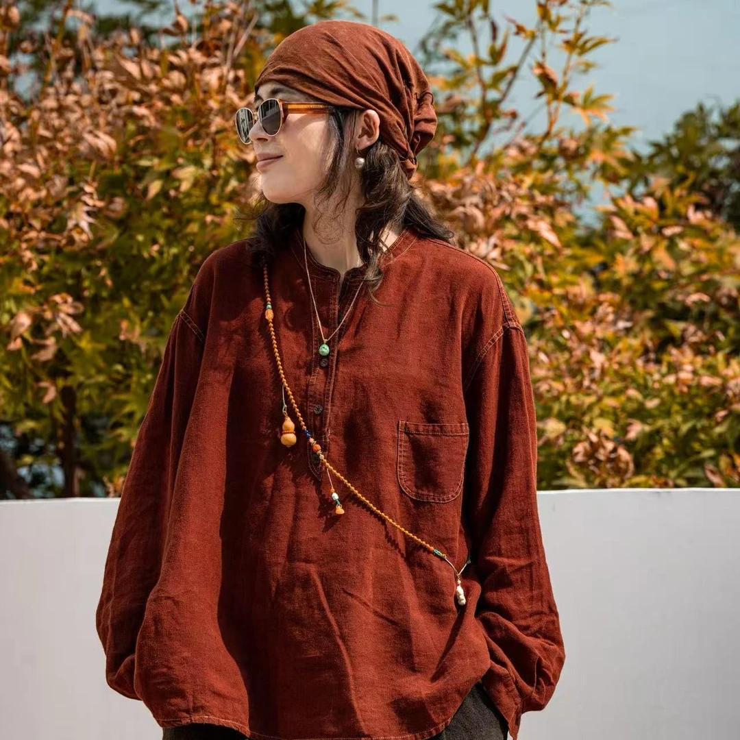 棉叙布衣分享疯子张08538复古小领衬衫