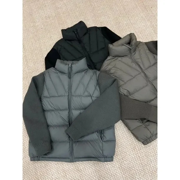 【升级加厚款】 排骨90白鸭绒拼毛衣袖立领羽绒服男冬季保暖外套