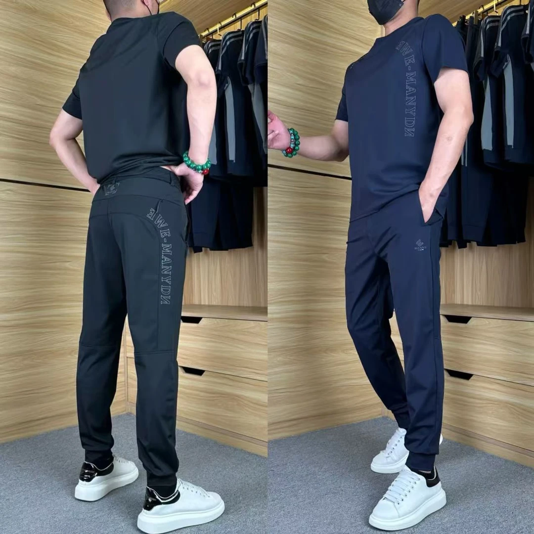 男士夏季高弹力冰丝空调套装休闲运动套装舒适透气户外套装两件套