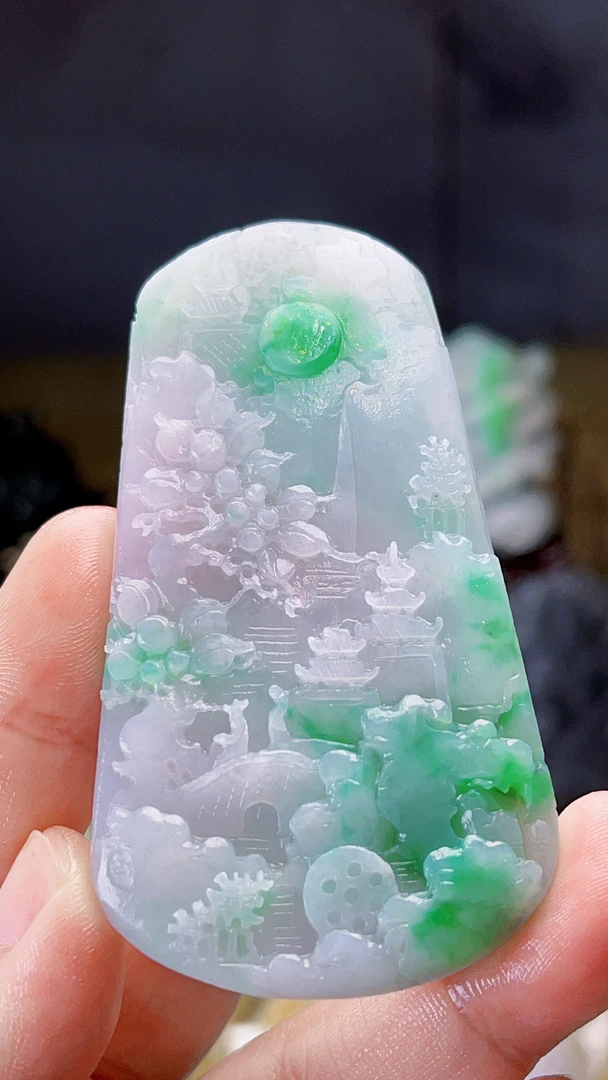 天然缅甸翡翠冰胶阳绿山水牌毛货买断需抛光尺寸73-40-8.3