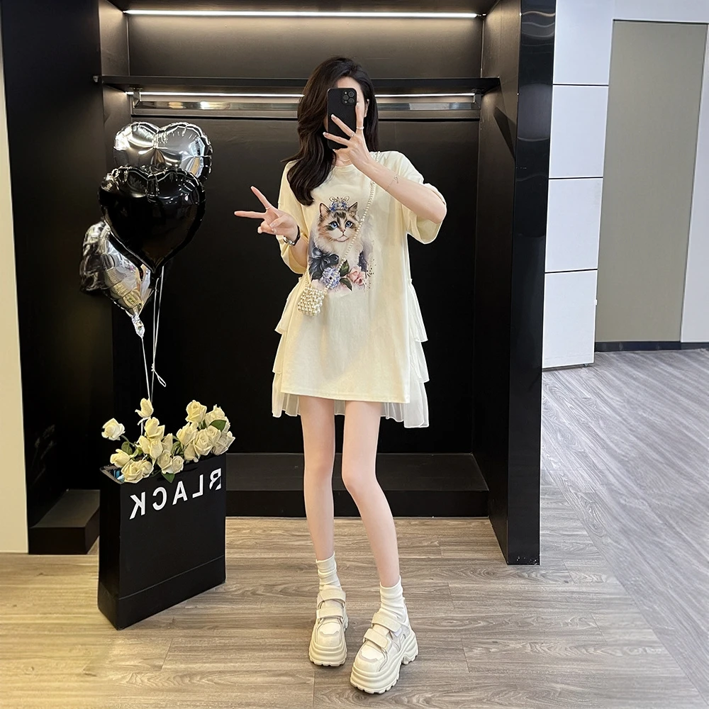 时尚连衣裙潮流小个子宽松气质高级感休闲圆领夏薄款设计感减龄