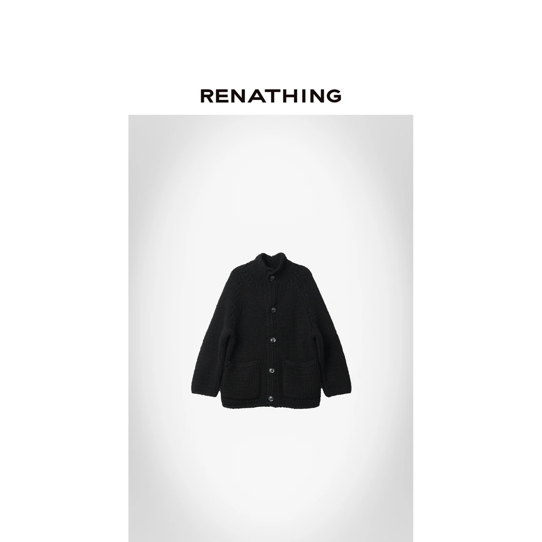 【RENATHING】粗线口袋针织开衫
