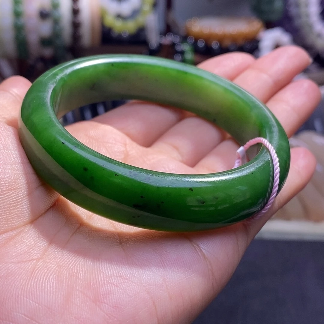 颈饰未镶嵌和田玉毕业级老坑料碧玉宽版手镯58