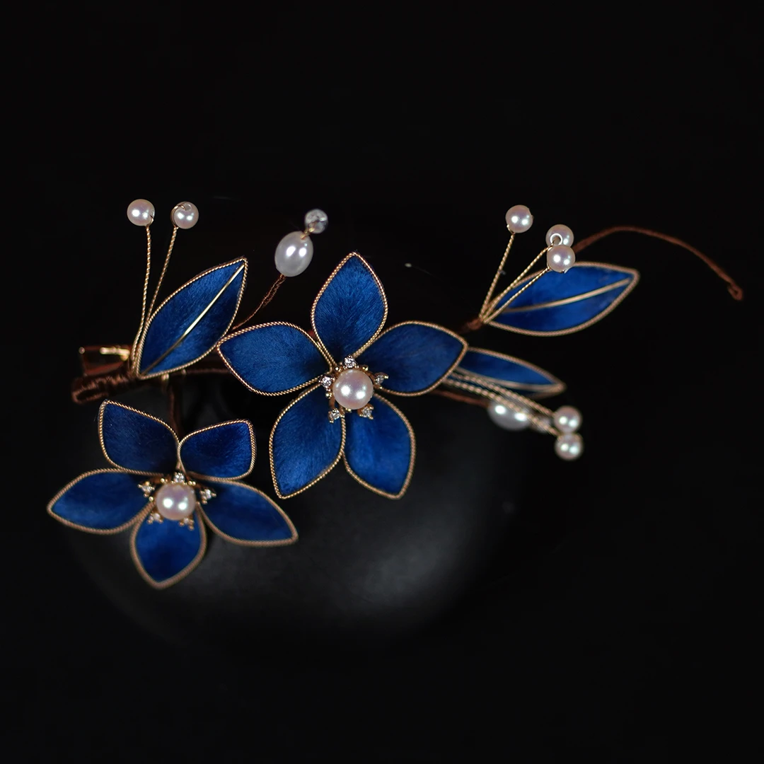 非遗绒花【星尘落梅】纯手工桑蚕丝线掐丝绒花古典国风新中式发边夹