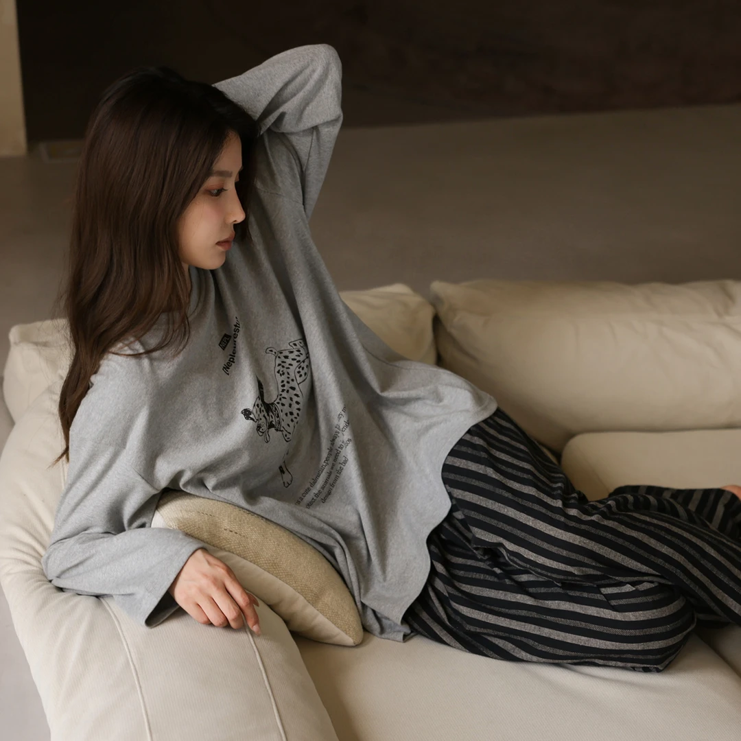 美腾25年新款柔软棉睡衣女士长袖春秋抗菌休闲家居服长裤宽松套装